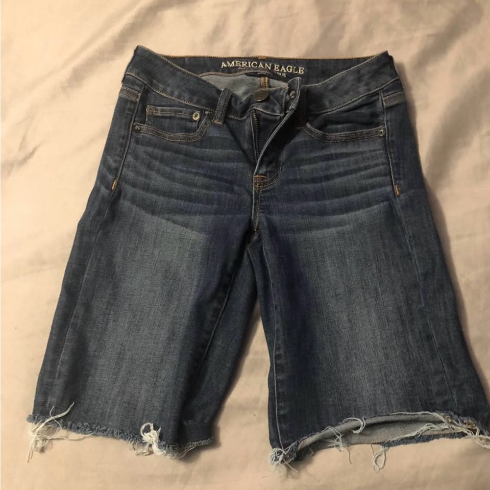 American Eagle Outfitters Blue Distressed Denim Shorts